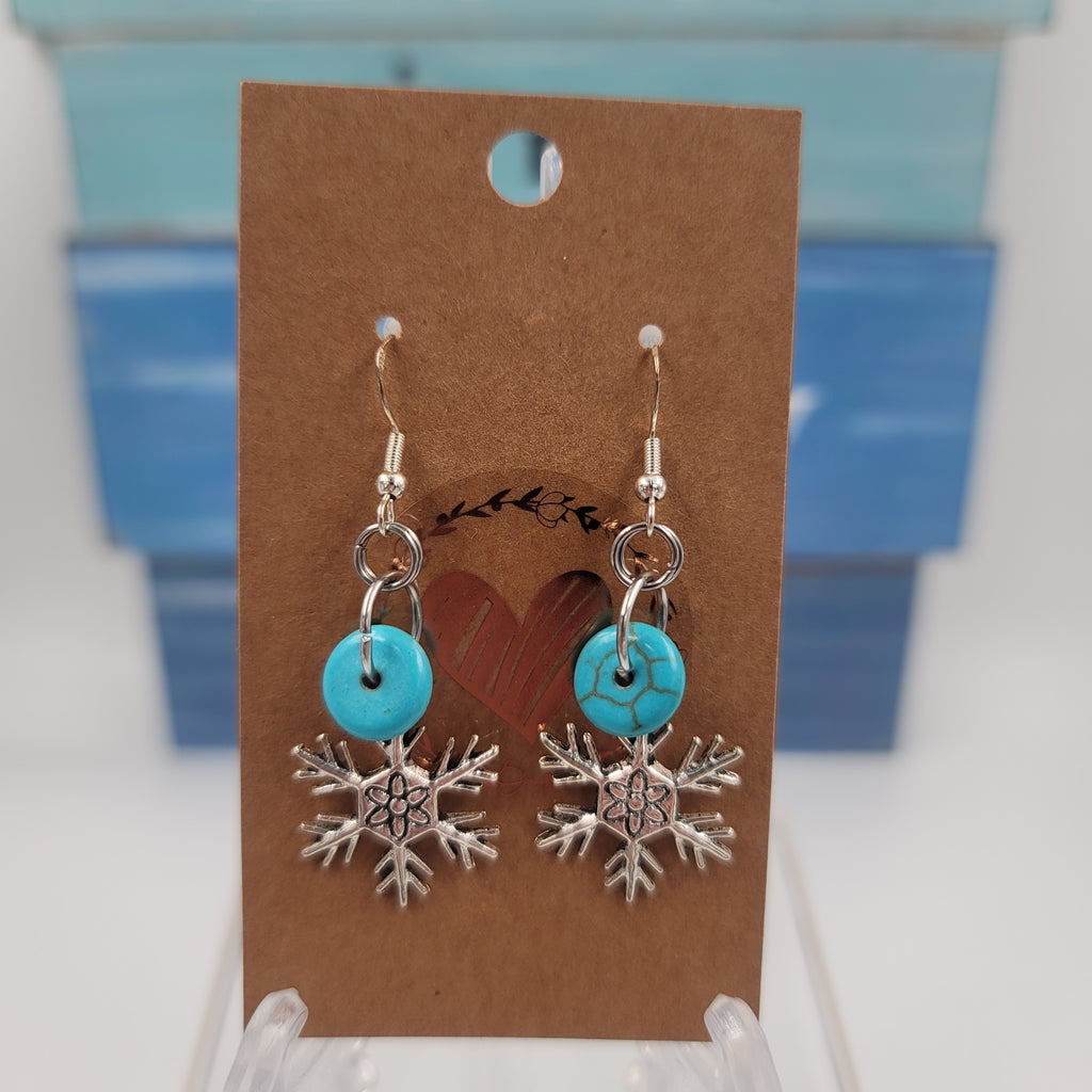 Turquoise Earrings with Snowflake Charms