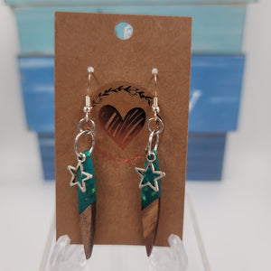 E22 Blue Wooden Resin Earrings with Star Charm