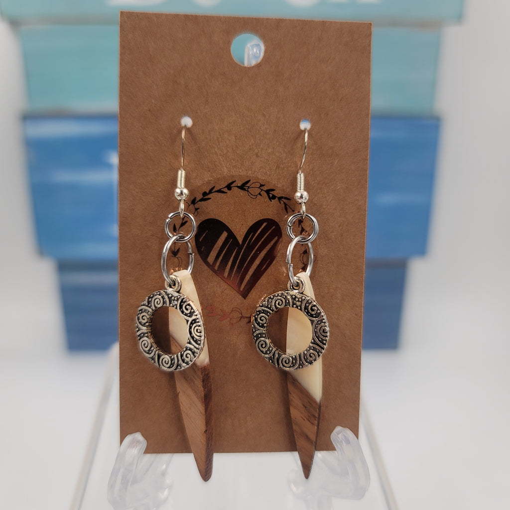 White Wooden Resin Earrings with Circle Charms