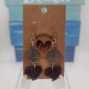 E35 Chocolate Brown Crochet Earrings with Flower Charms