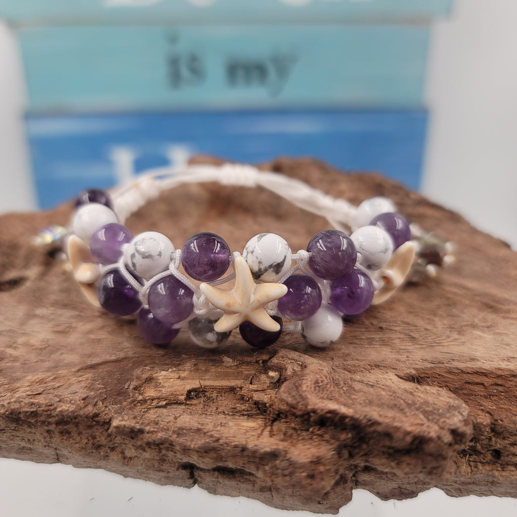 Woven Amethyst and Howlite Bracelet