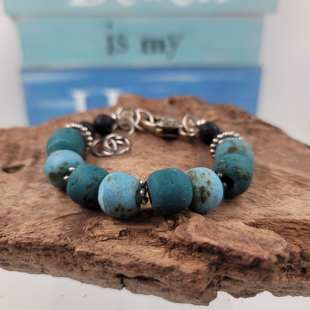 LTS15 Glass Bracelet with Lava Beads