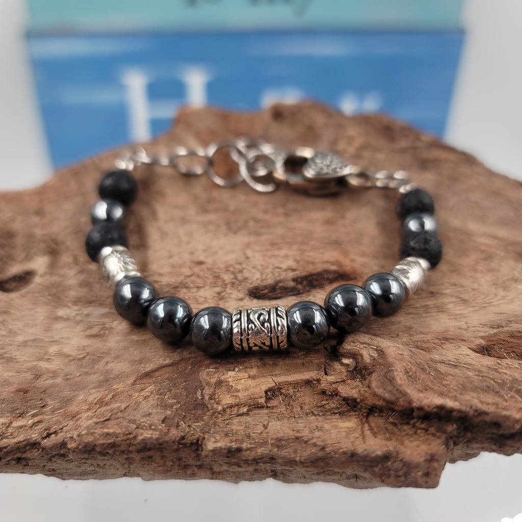 Hematite Bracelet with Lava Beads