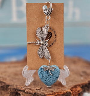 Blue Lava Stone Heart Clip/ Keychain
