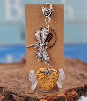 H02 Yellow Lava Stone Heart Clip/ Keychain