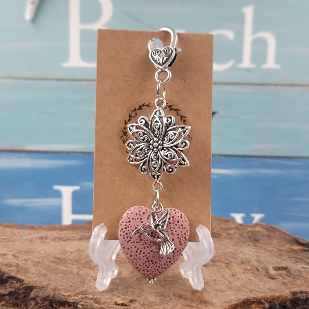 Pink Lava Stone Heart Clip/ Keychain