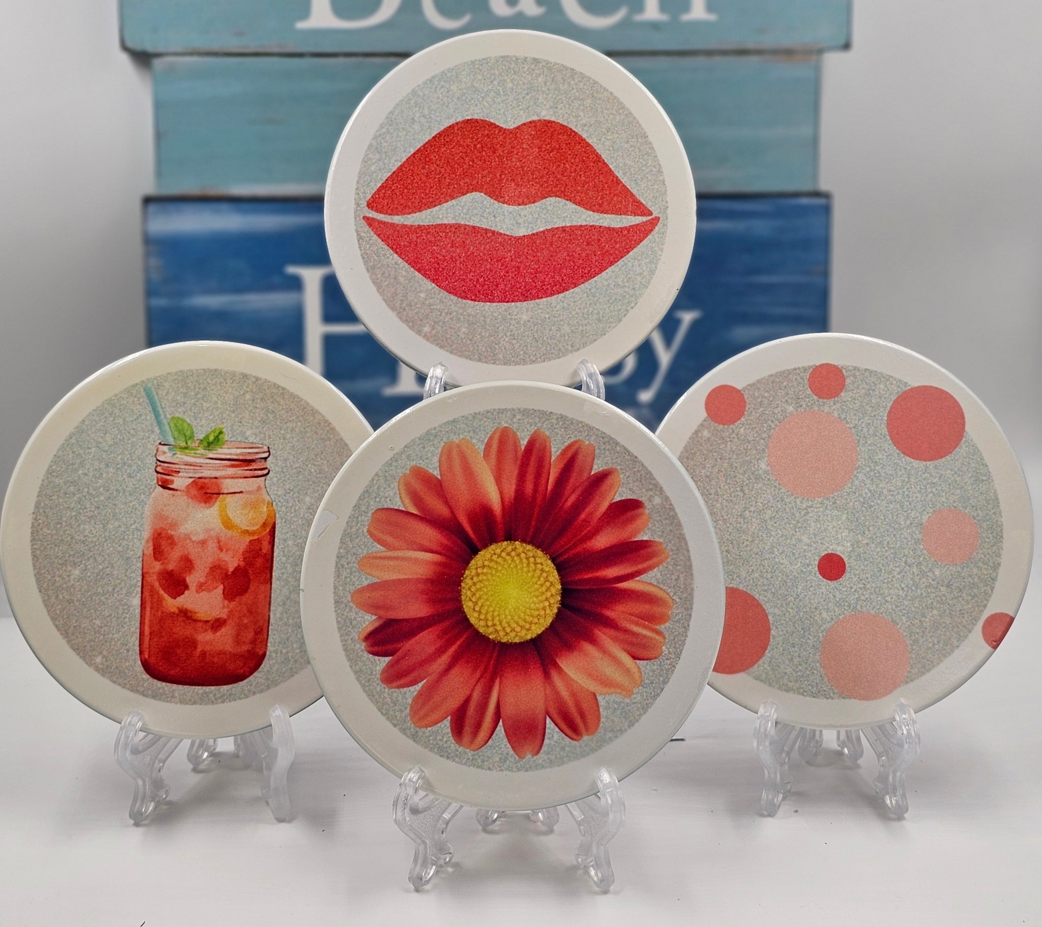 Refreshing Coral Ceramic Coasters set of 4