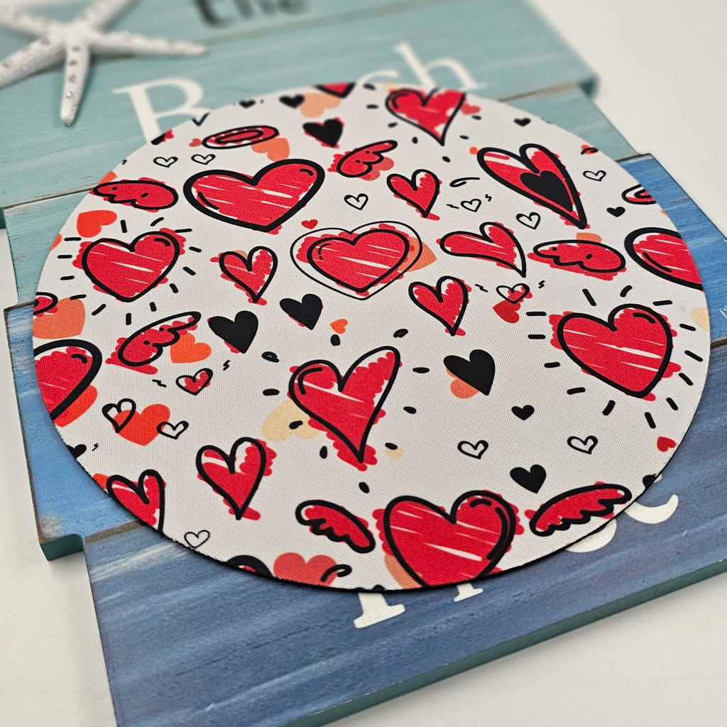 Red Heart Round Mouse Pad