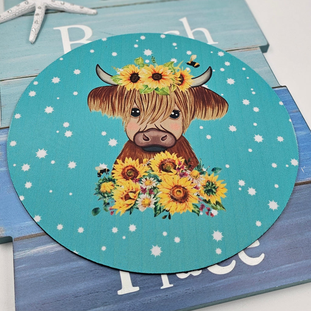 Highland Cow Round Mouse Pad