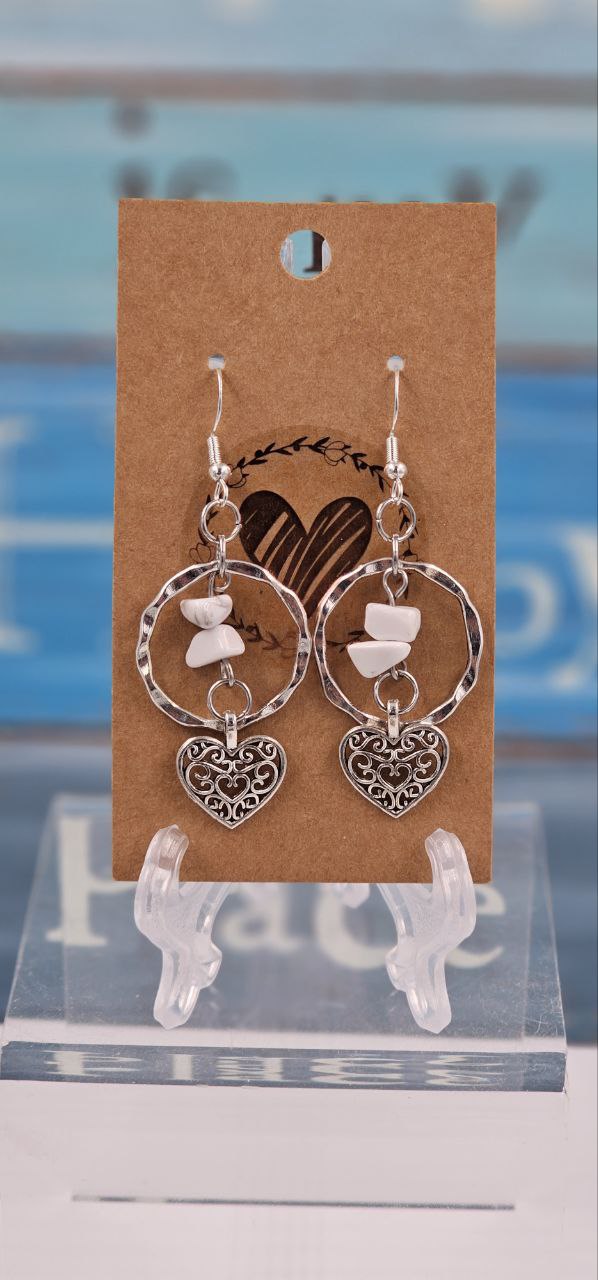 Howlite Earrings with Heart Charm