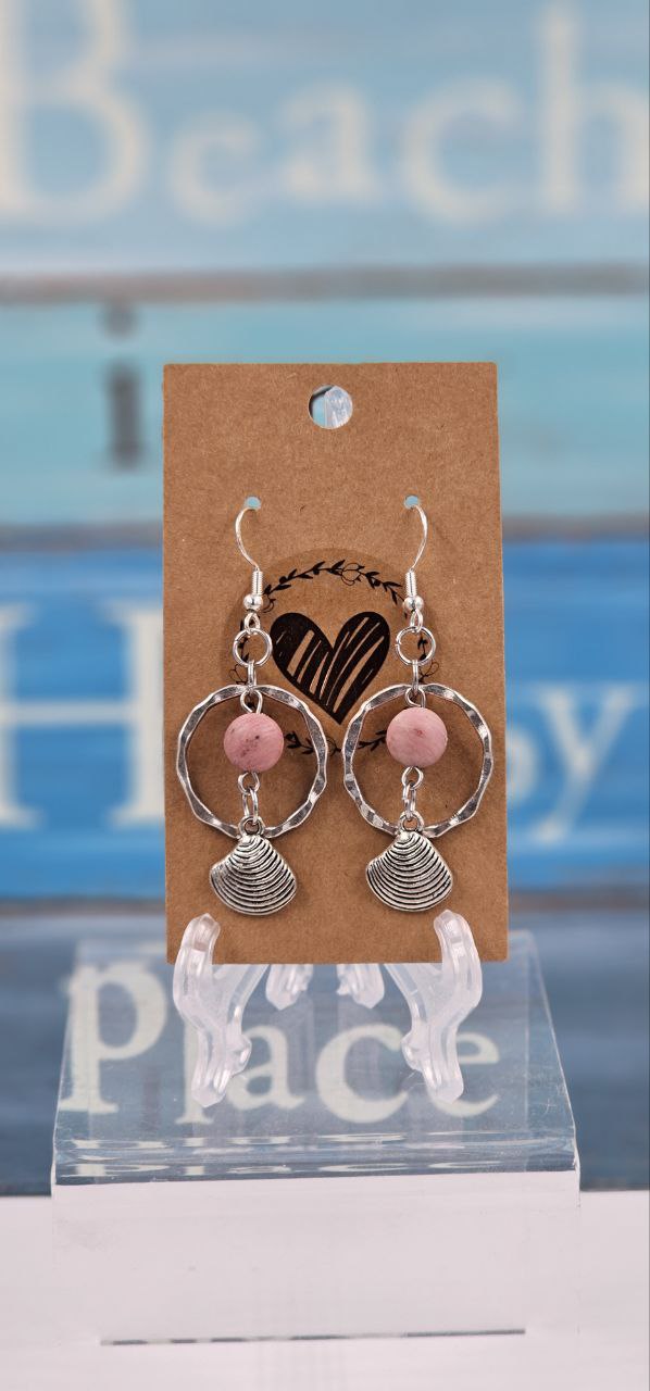 E18 Rhodinite with Seashell Charm Earrings