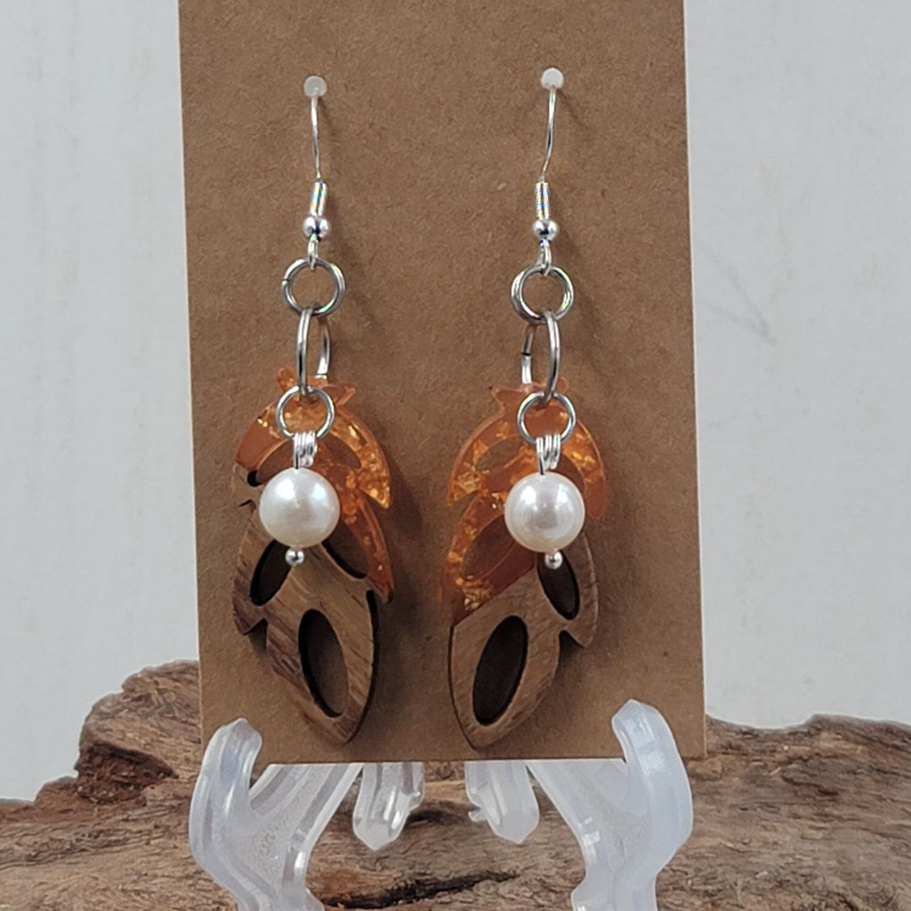 E3 Howlite with Orange Wooden Resin Earrings