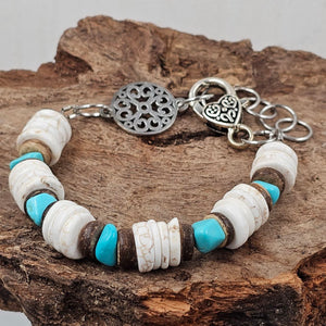 Howlite, Coconut, Turquoise, and Howlite Bracelet