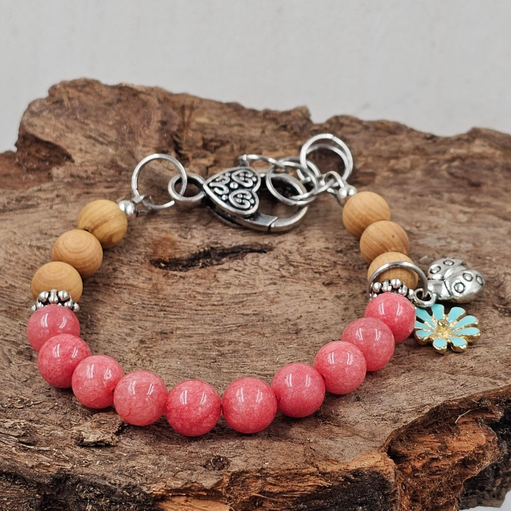 Pink Quartz And Wood Bracelet