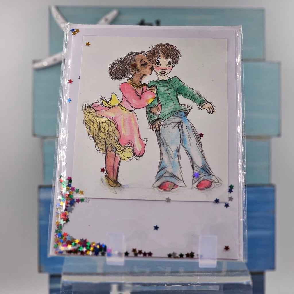 Girl Kissing Boy on the Cheek Card.