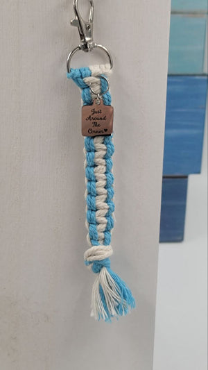 White & Blue Woven Keychain