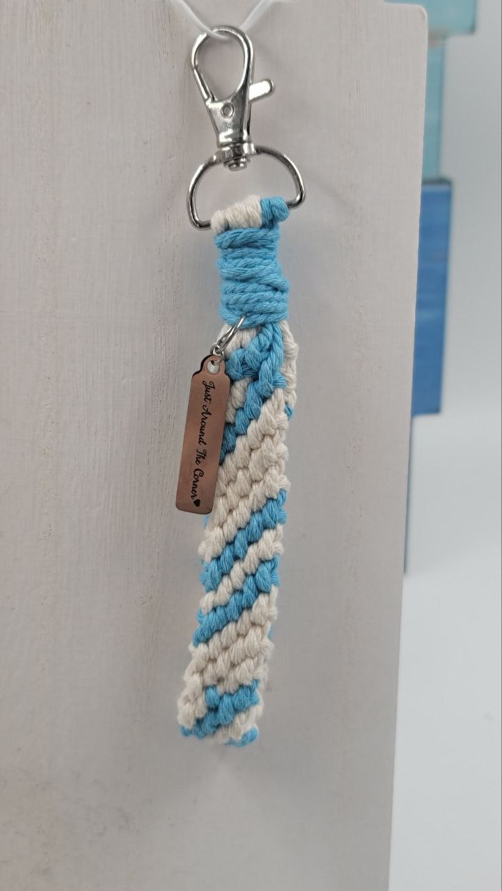White & Blue Woven Keychain