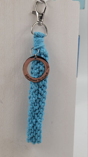 Blue Woven Keychain With Circular Charm