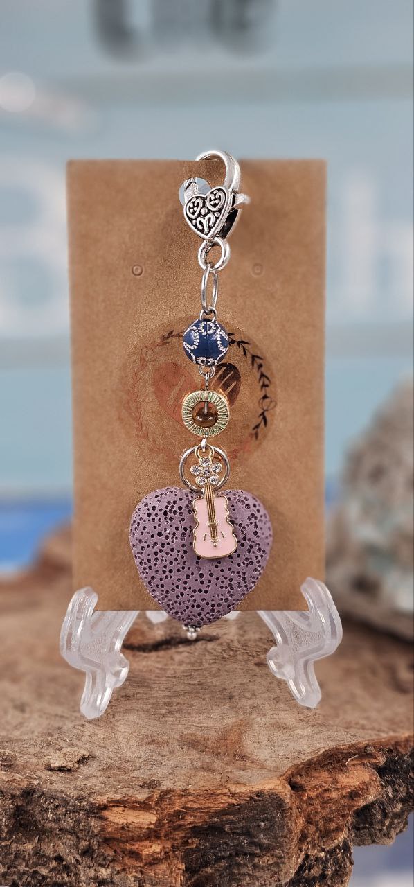 Purple Lava Stone Heart Clip/ Keychain