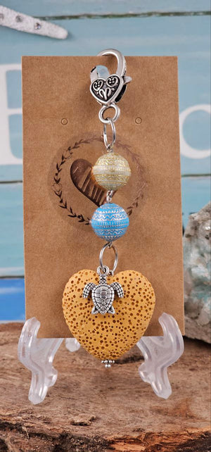 Yellow Lava Stone Heart Clip/ Keychain