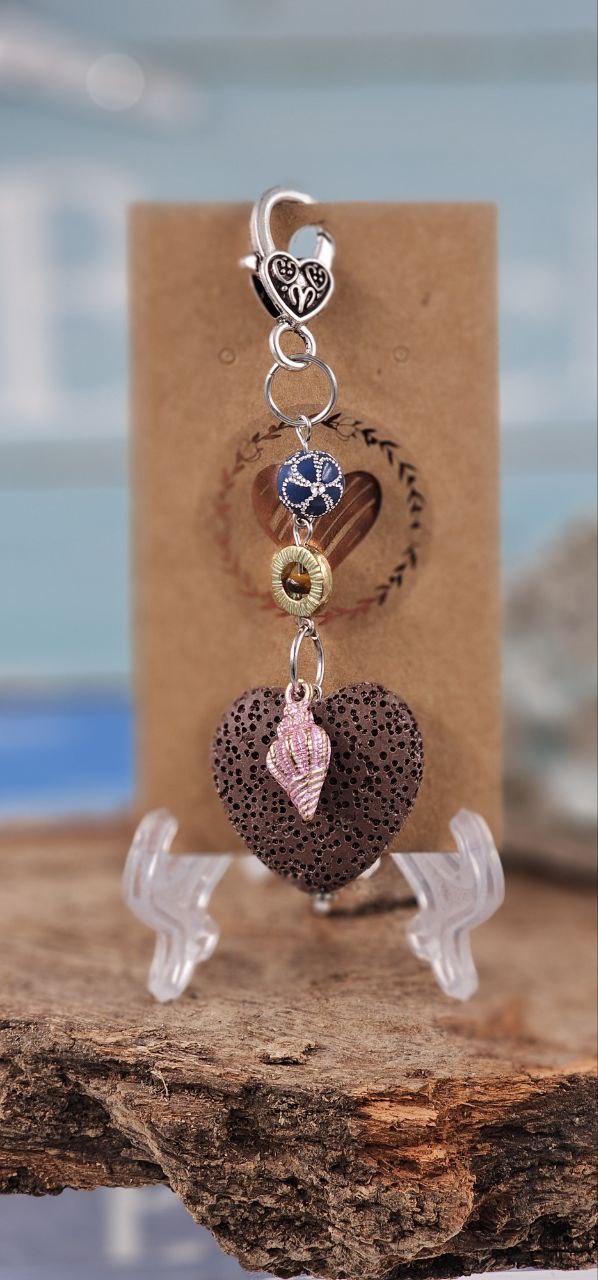 H02 Purple Lava Stone Heart Clip/ Keychain