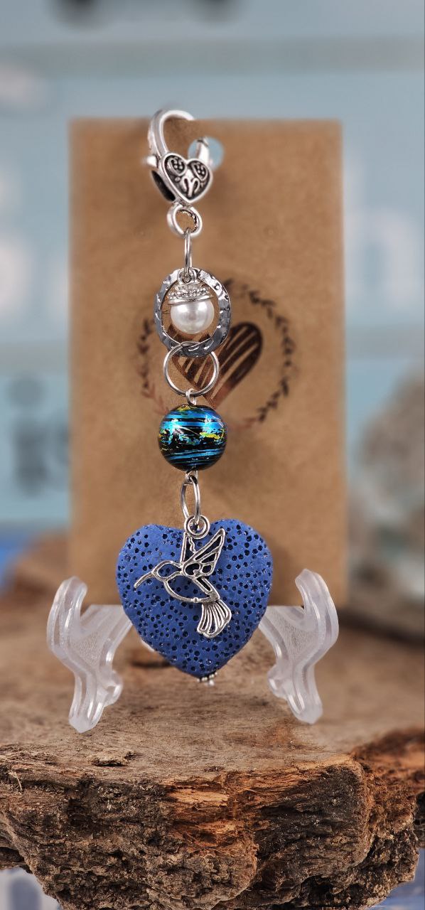 Blue Lava Stone Heart Clip/ Keychain