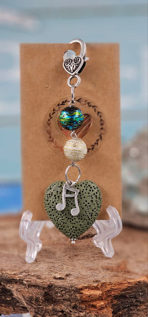 Green Lava Stone Heart Clip / Keychain