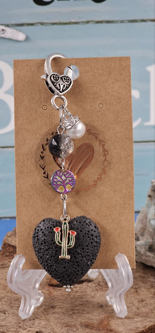 Black Lava Stone Heart Clip/ Keychain