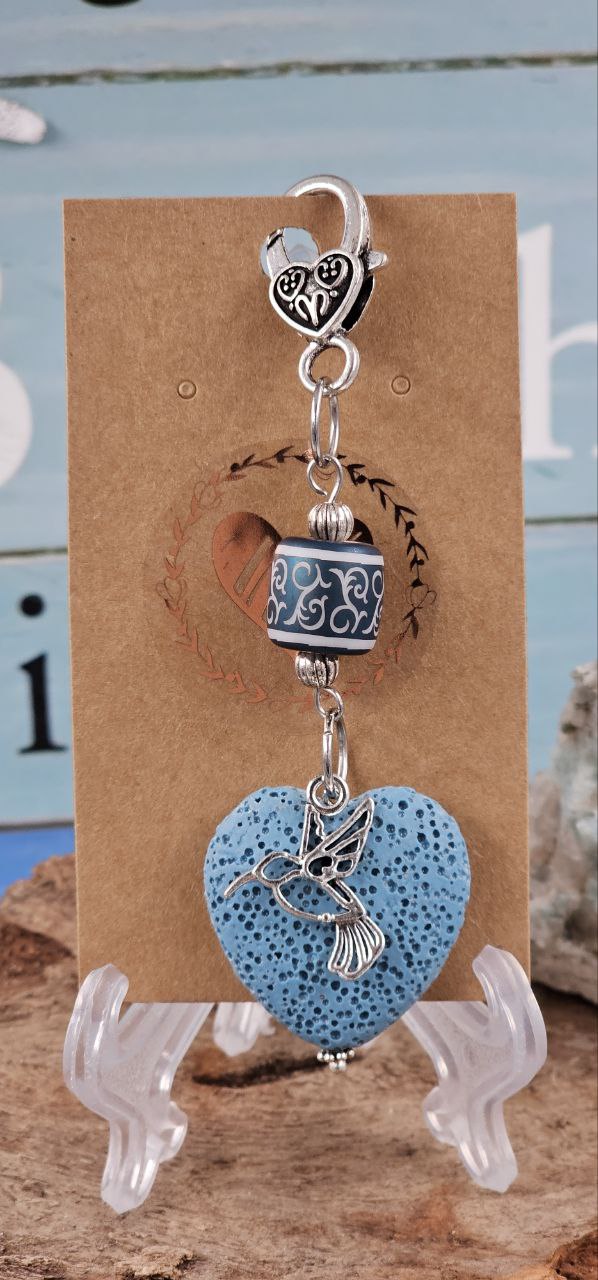 Light Blue Lava Stone Heart Clip/ Keychain