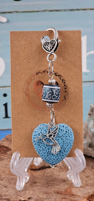 H1 Light Blue Lava Stone Heart Clip/ Keychain