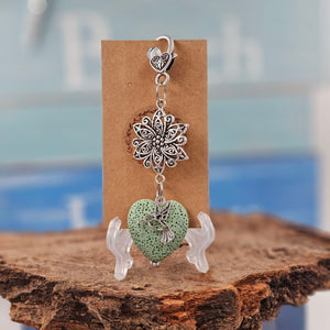 Light Green Lava Stone Heart Clip/ Keychain
