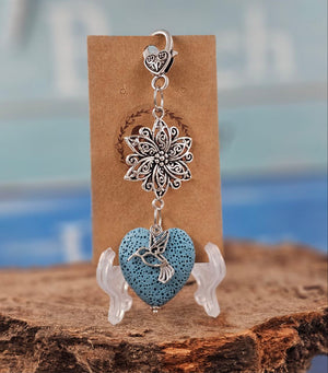 Light Blue Lava Stone Heart Clip/ Keychain