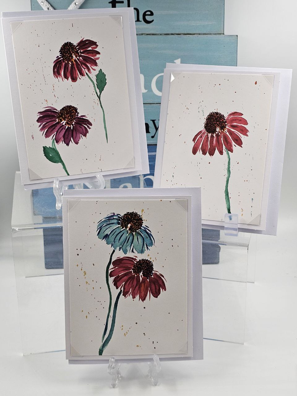 Red and Blue Daisies Card Set