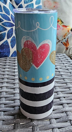 All My Heart Tumbler With Black & White Stripes