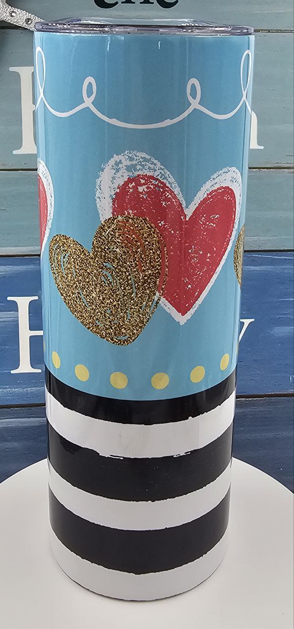 All My Heart Tumbler With Black & White Stripes