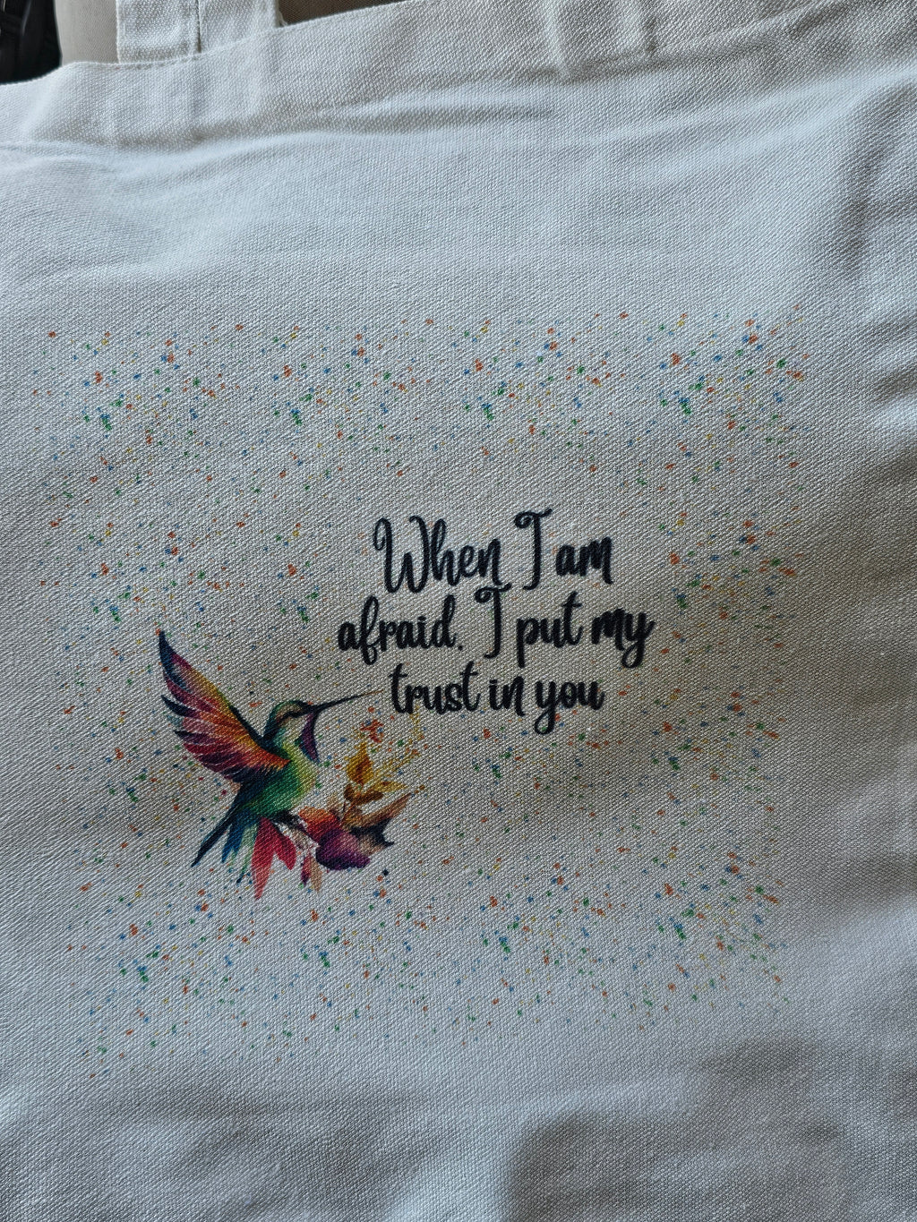 "When I Am Afraid I Put My Trust In You" Hummingbird Canvas Bag