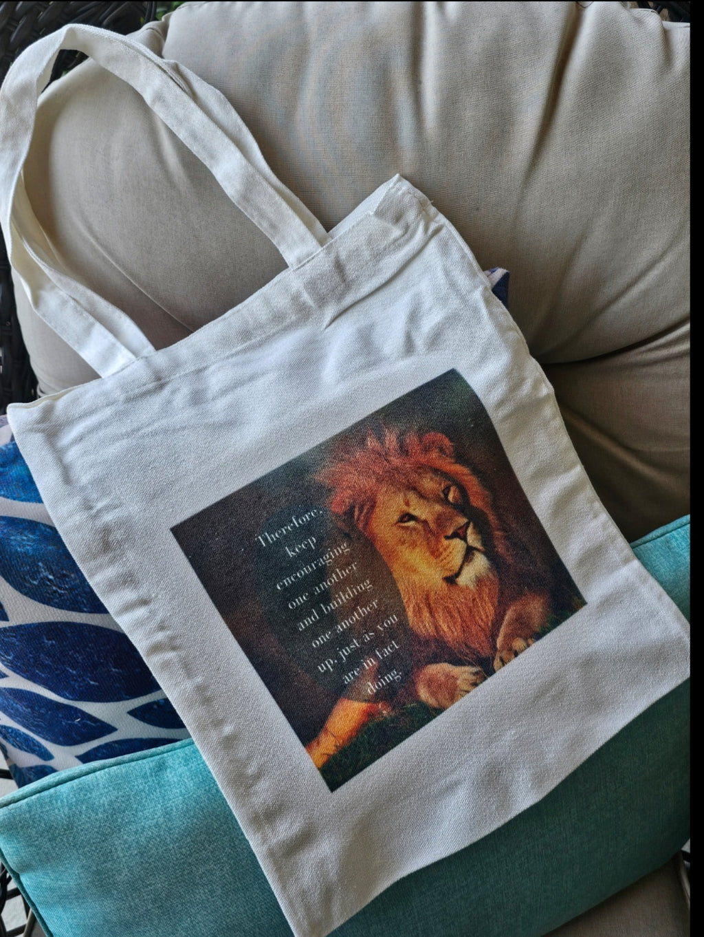 1 Thessalonians 5:11 Lion Canvas Bag