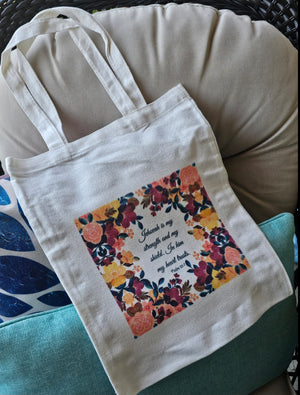 Psalm 28:7 Flower Canvas Bag