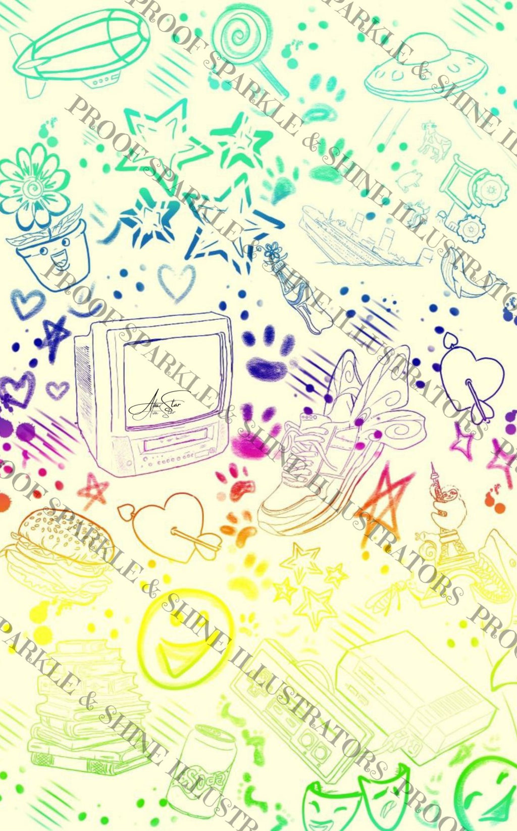 Inverted Neon Doodles Digital Download
