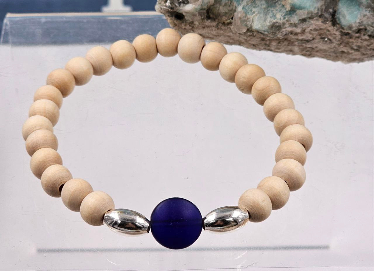 LTS57 Glass and Wood Bead Stretch Bracelet