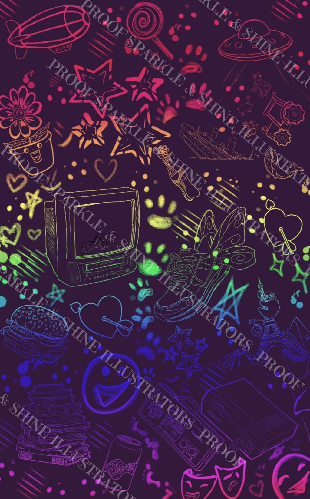 Warm Neon Doodles Digital Download