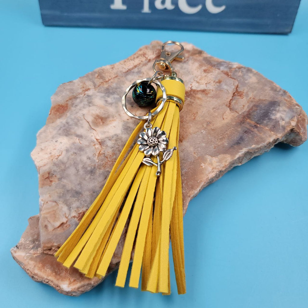 Sunflower Fields Leather Tassle Keychain