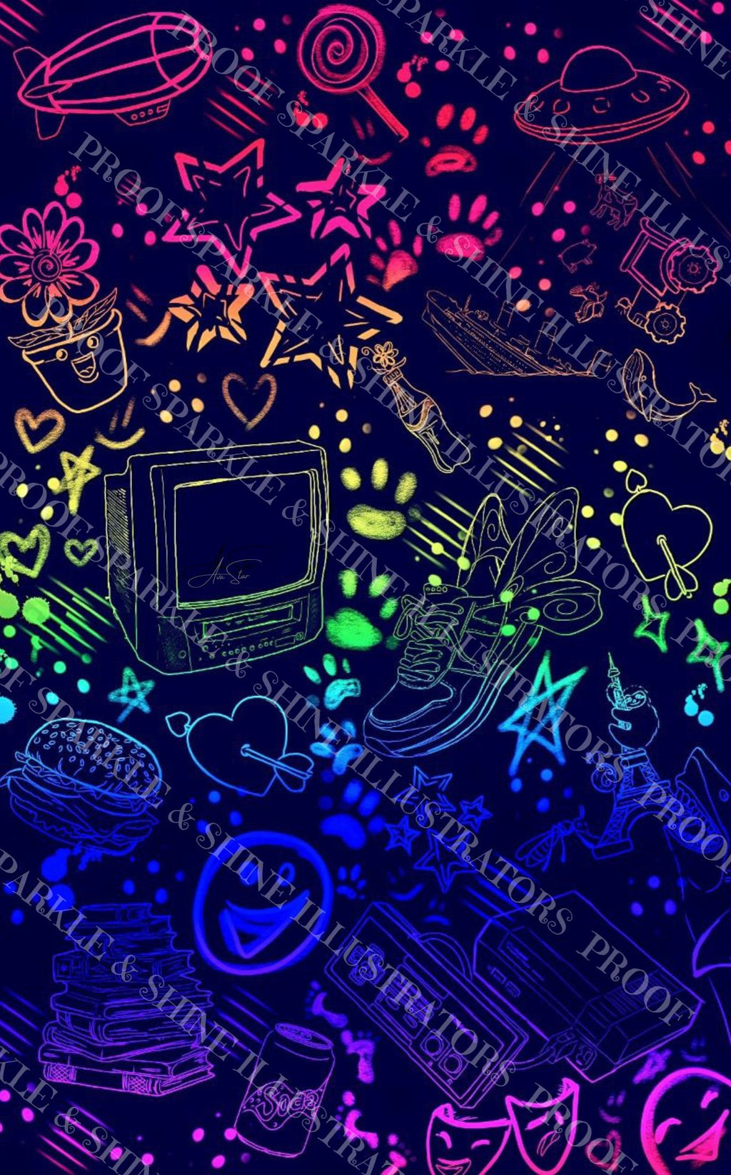 Cold Neon Doodles Digital Download