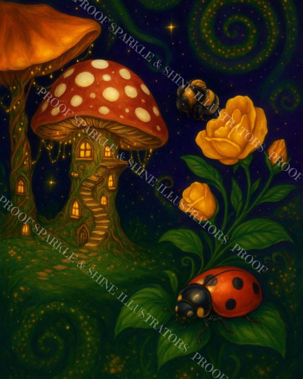 Midnight Mushroom Homes Digital Download / Wallpaper