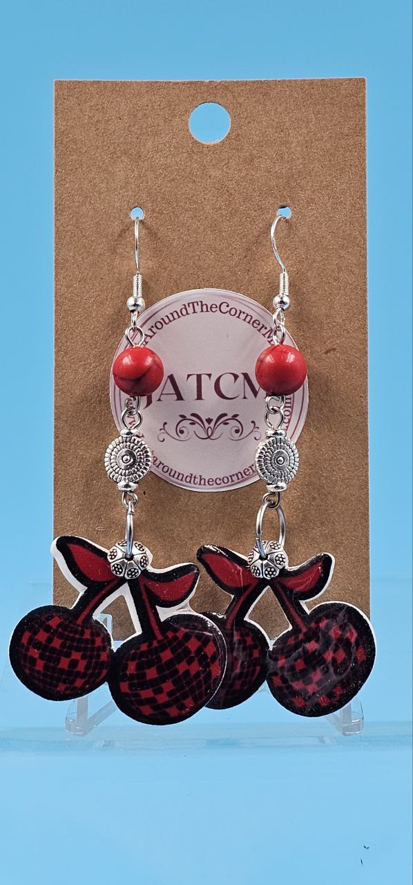 Cherry On Top Resin Earrings-Black and Red