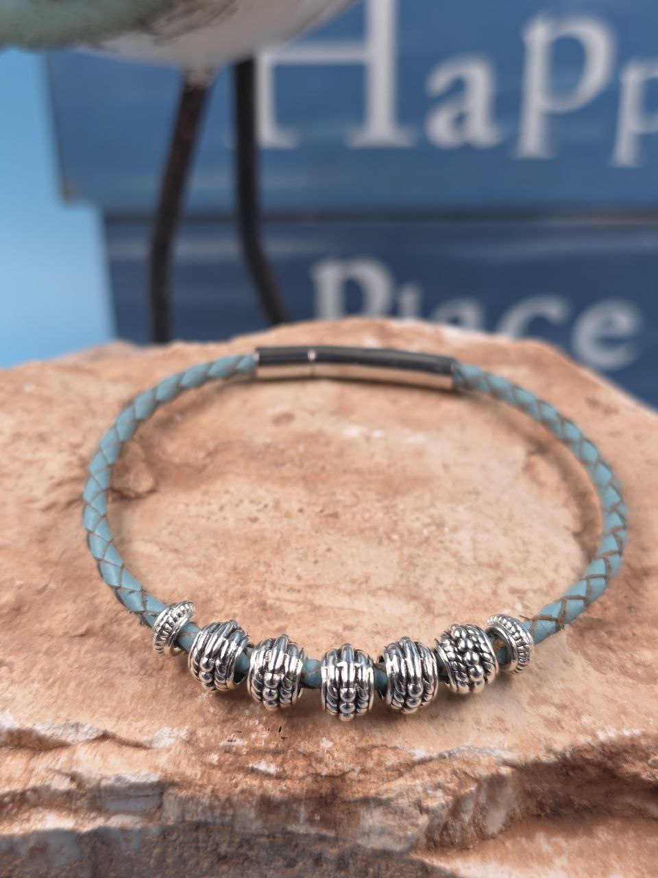 Azure Shimmer Blue Leather Bracelet