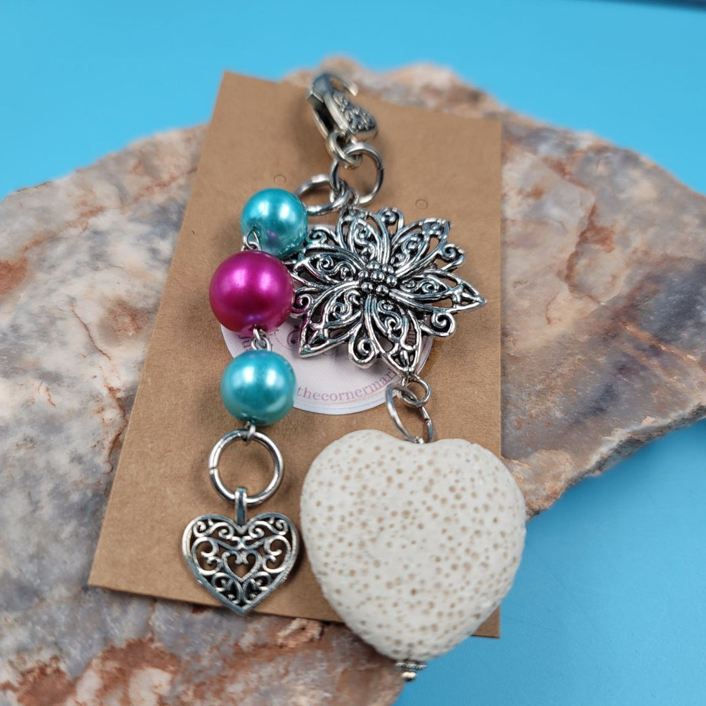 H12 White Lava Heart Stone Keychain $5