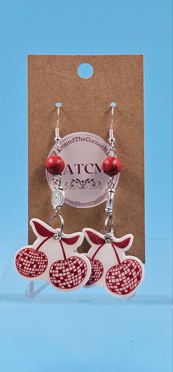 Cherry on Top Resin Earrings-White and Red