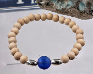 LTS58 Glass and Wood Bead Stretch Bracelet